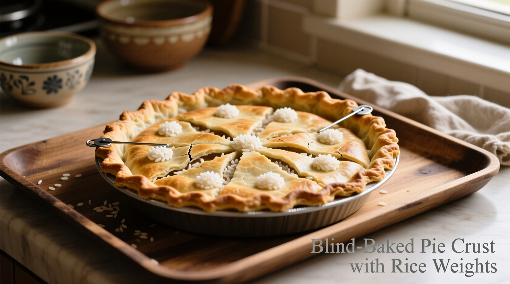 Blind-baked pie crust with rice weights