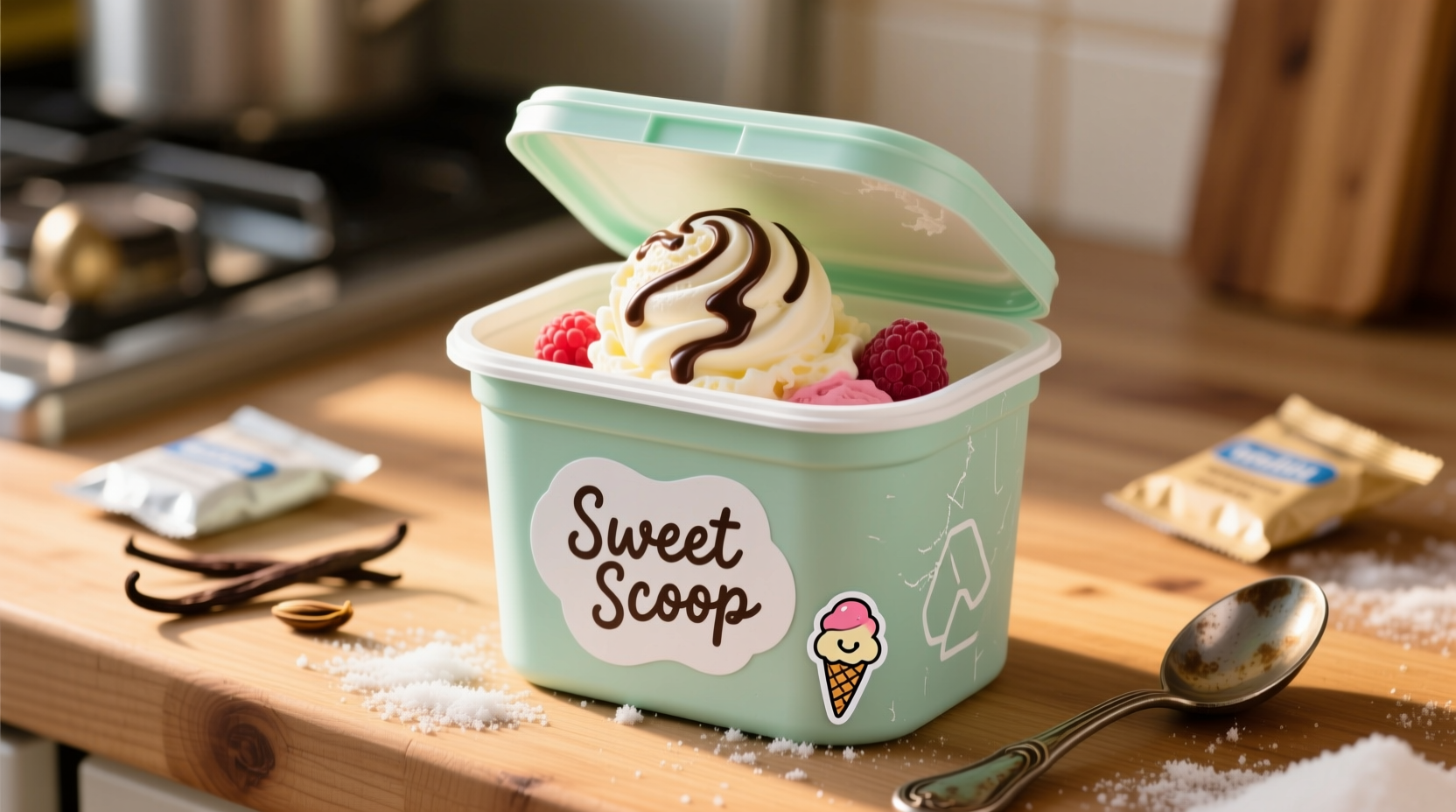 Upcycled yogurt tub for ice cream storage