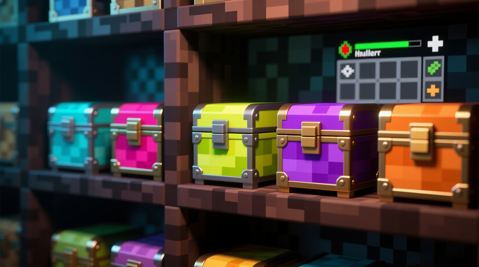 Different colored shulker boxes in Minecraft inventory
