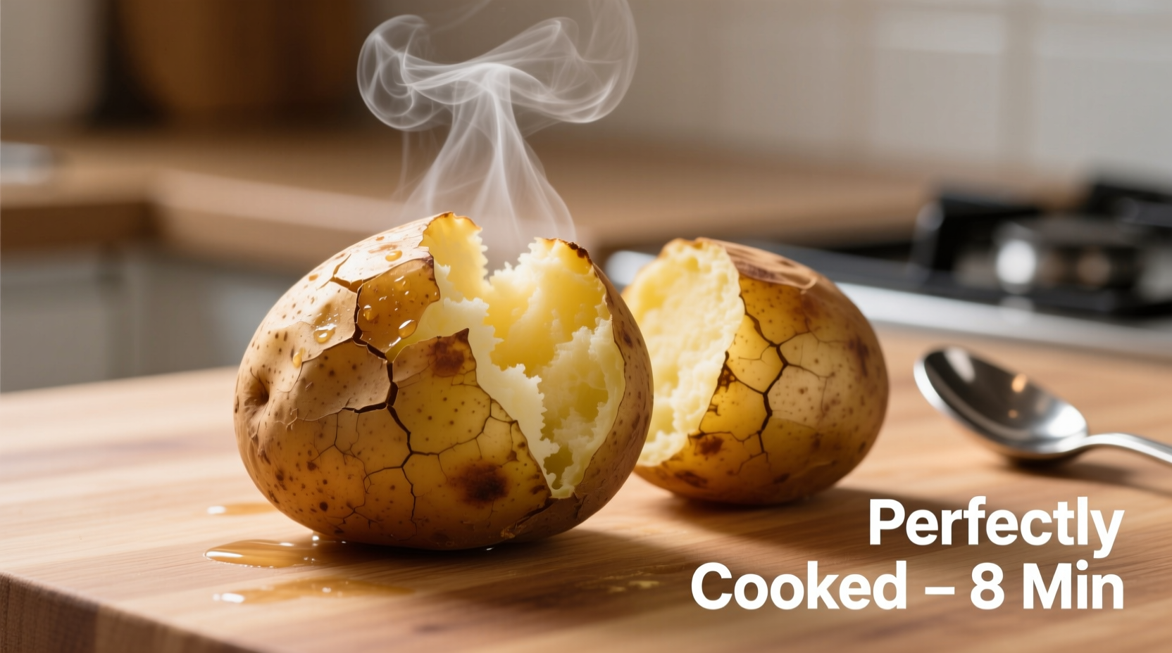 Perfectly cooked microwave baked potatoes with steam rising