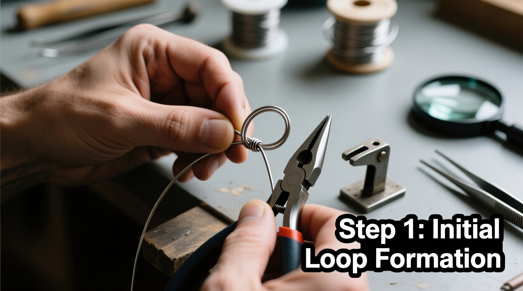 Step-by-step wire loop technique showing hand positioning and tool angles