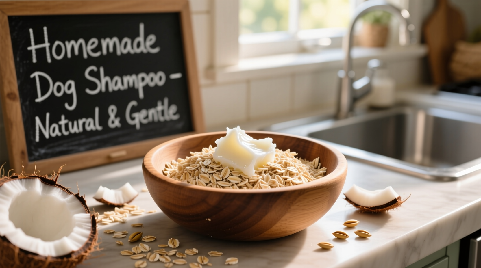 Oatmeal and coconut oil ingredients for dog shampoo