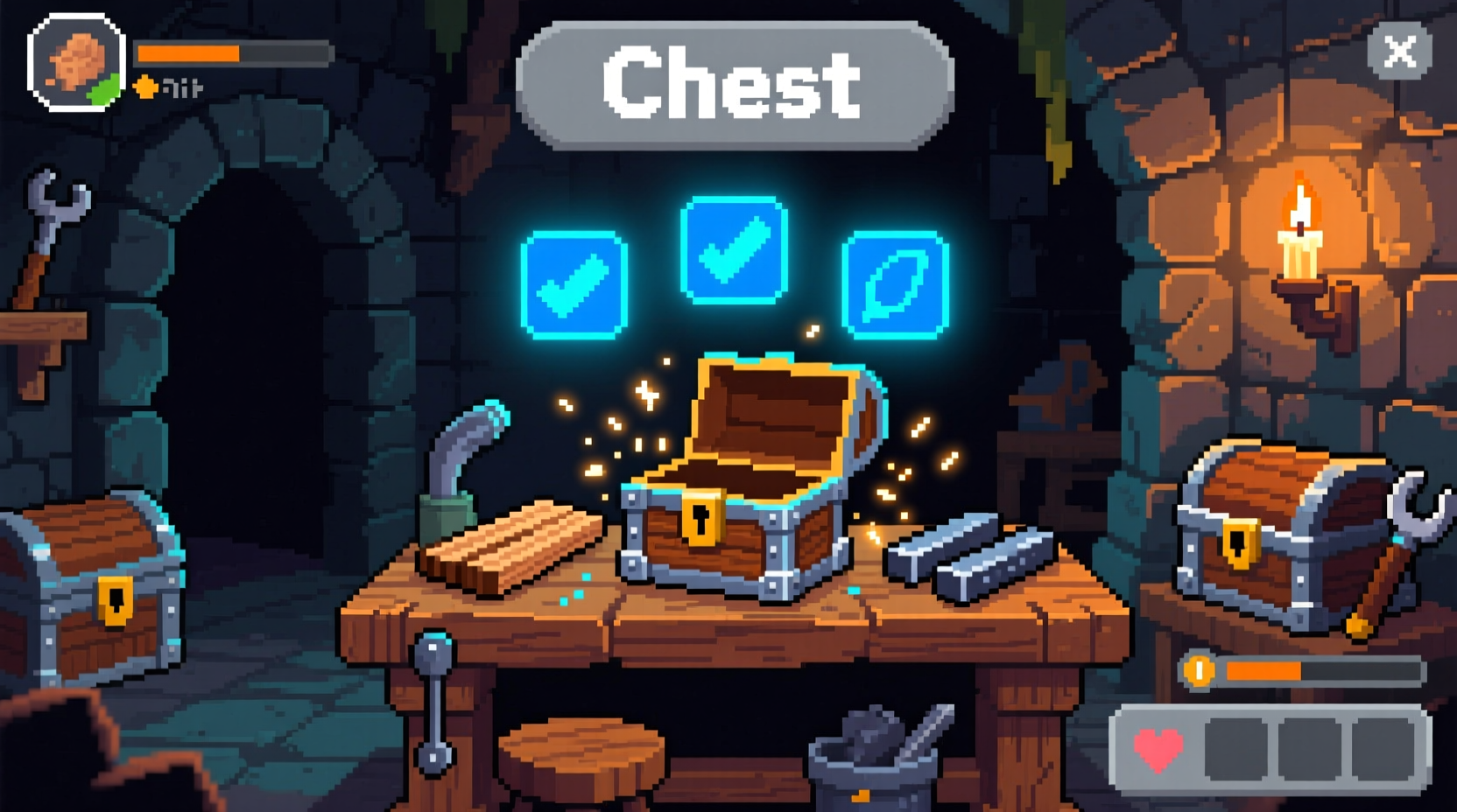 Terraria crafting interface showing chest recipe at workbench