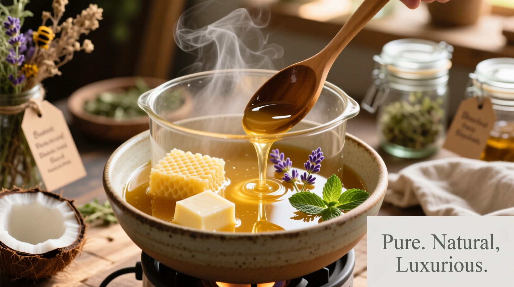 Melting natural ingredients for lip balm