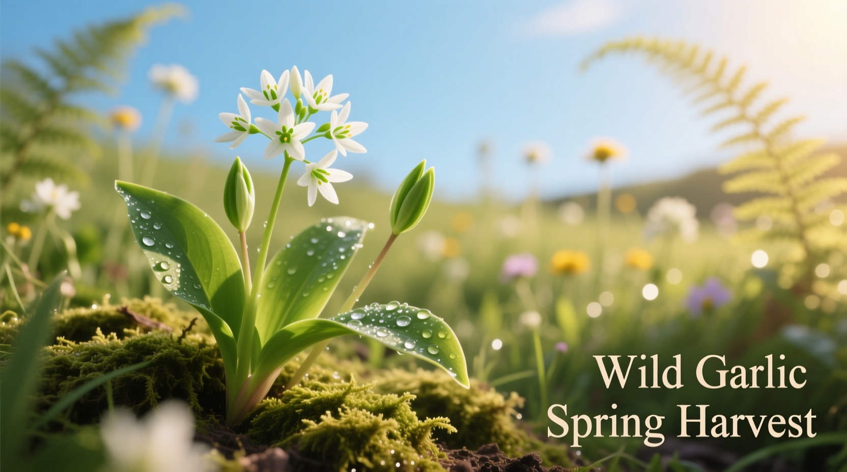 Fresh wild garlic leaves and flowers in spring