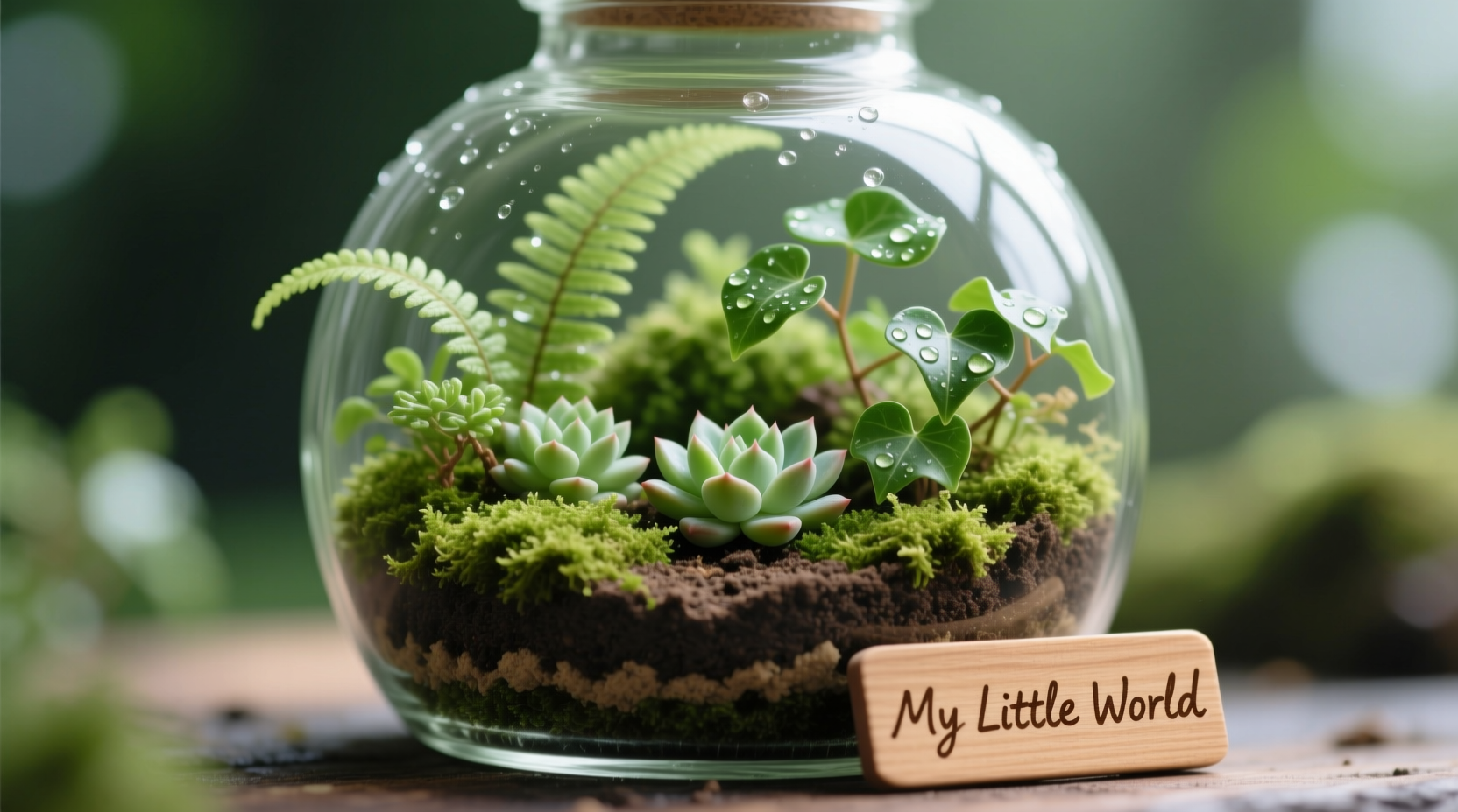 DIY terrarium inside clear plastic bottle with green plants