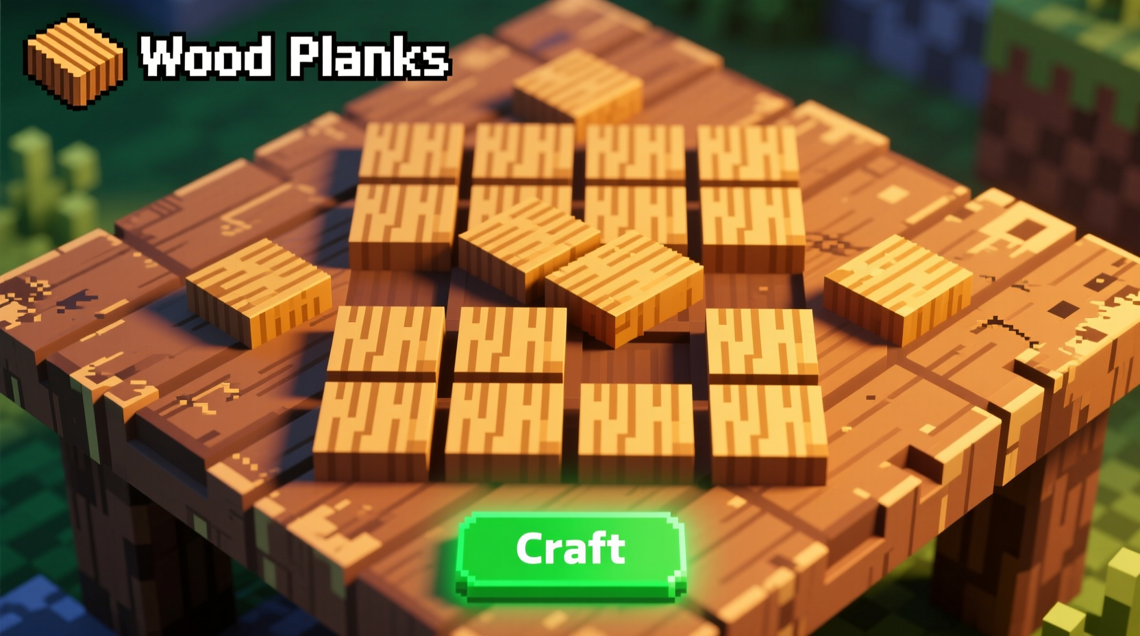 Minecraft crafting table interface with wood planks