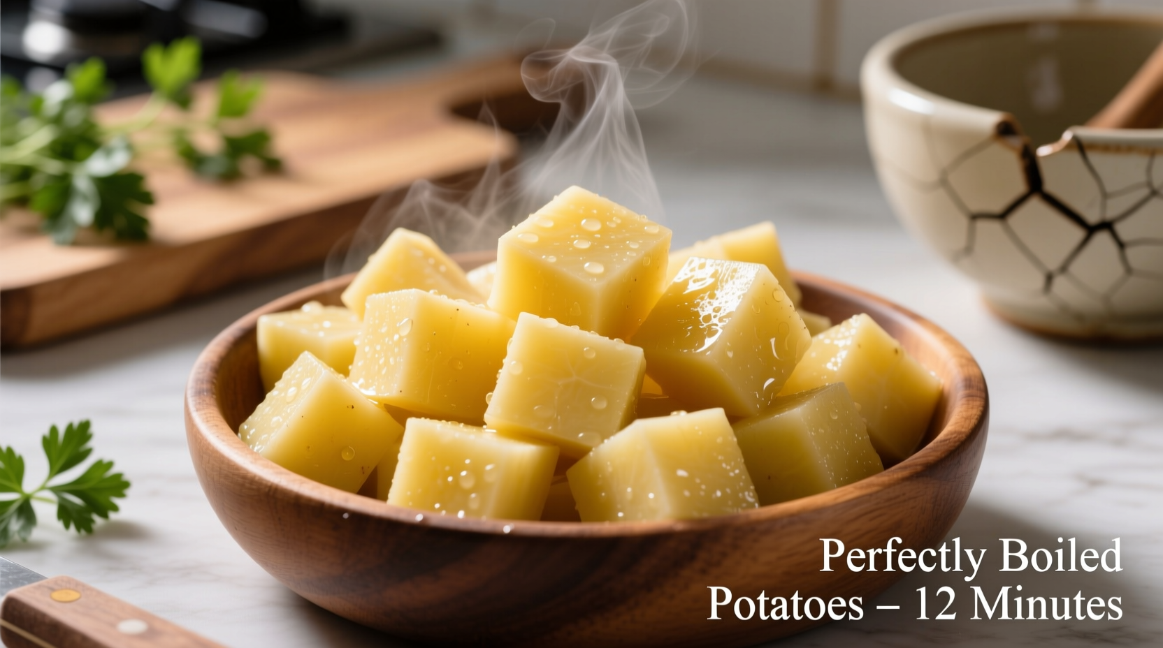 Perfectly boiled potato cubes for potato salad