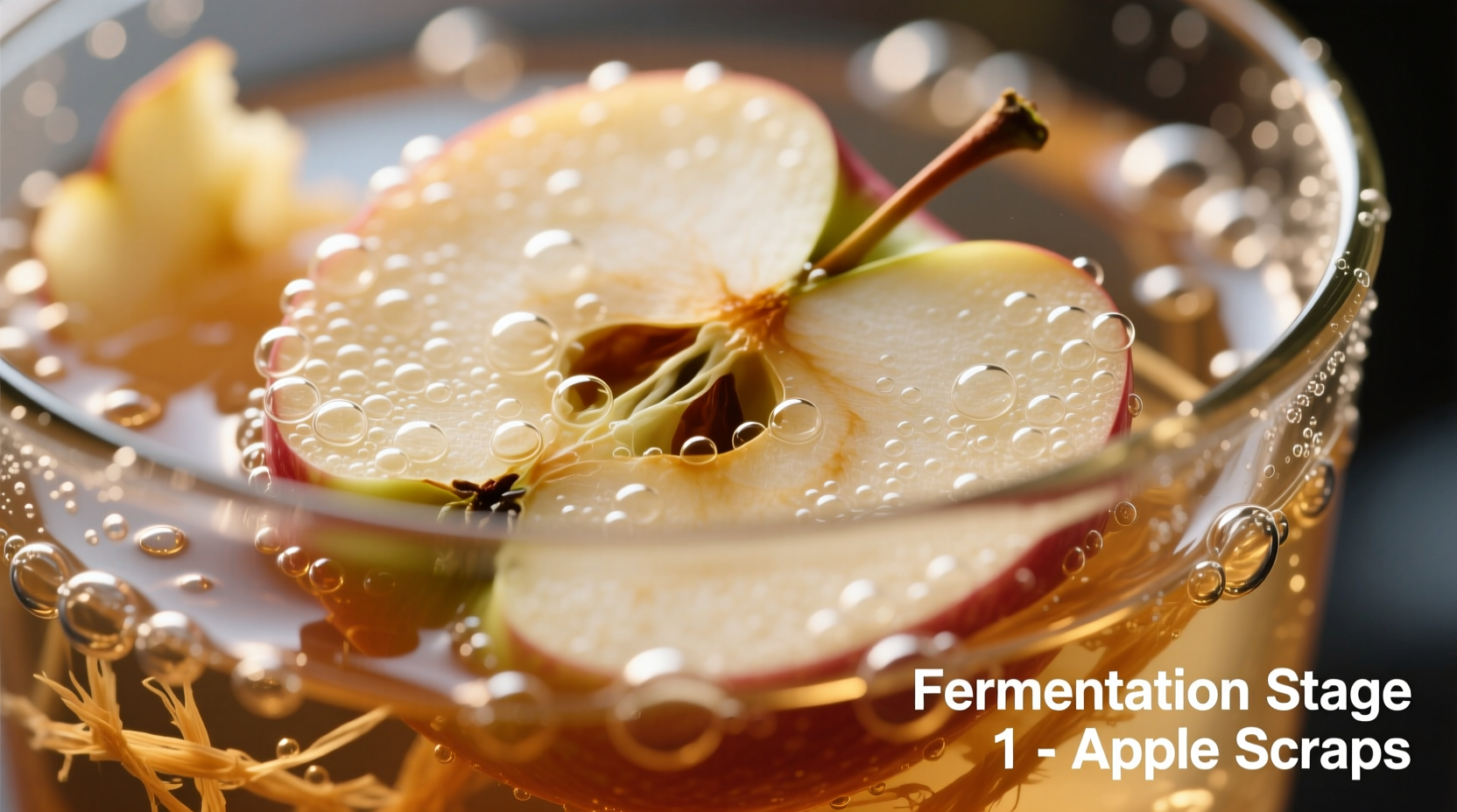Apple scraps bubbling during first fermentation stage