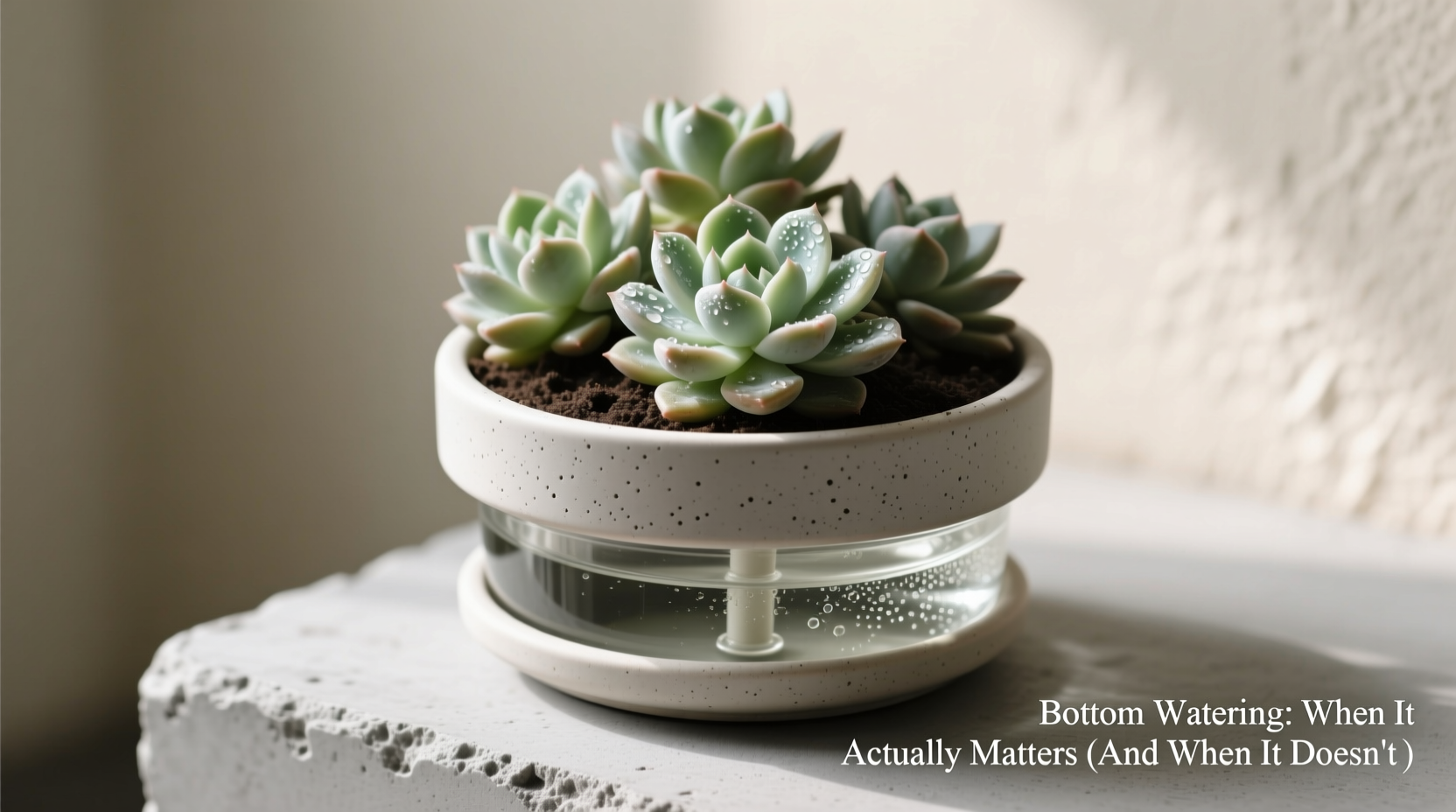 Late summer bottom watering for Echeveria in humid climate prevents leaf rot