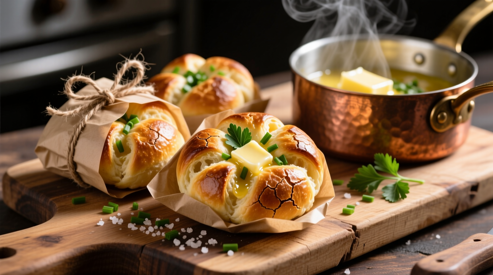 Perfectly baked Aldi garlic knots with melted butter and herbs