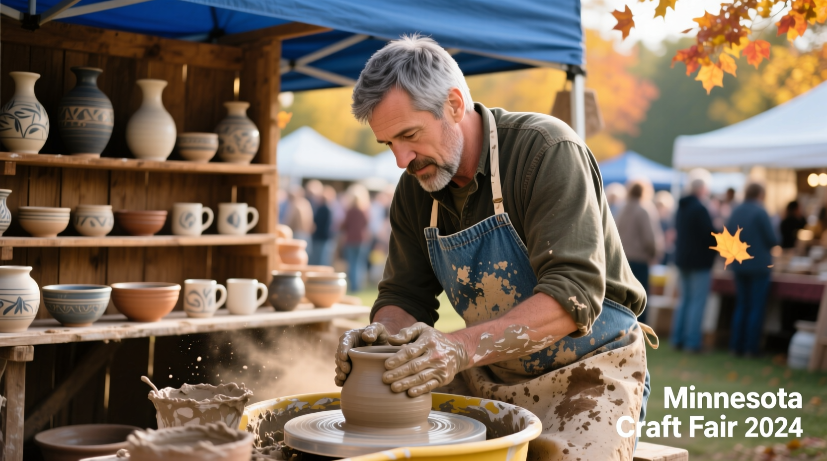 Artisan demonstrating pottery making at Minnesota craft fair