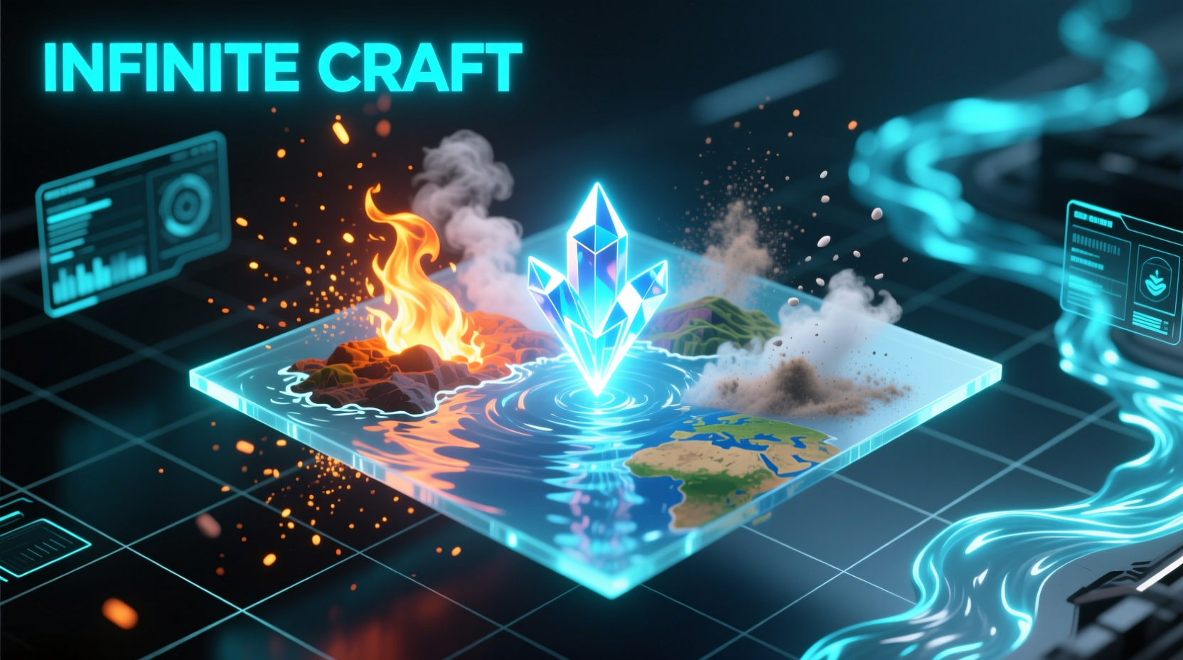 Infinite Craft gameplay showing element combinations on canvas