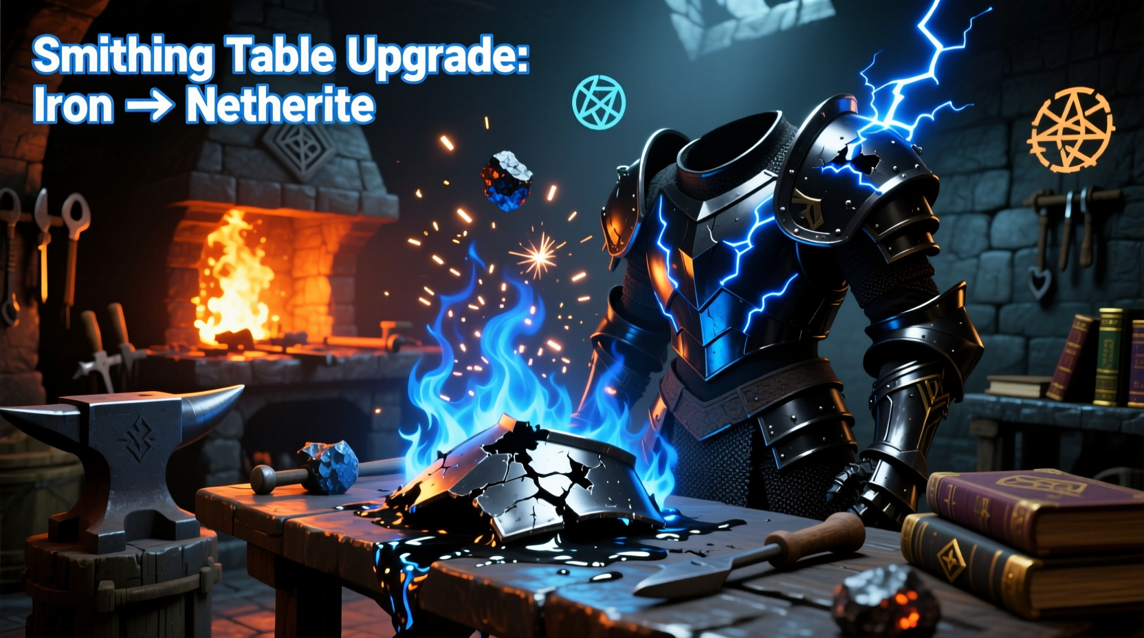 Netherite armor upgrade process using smithing table