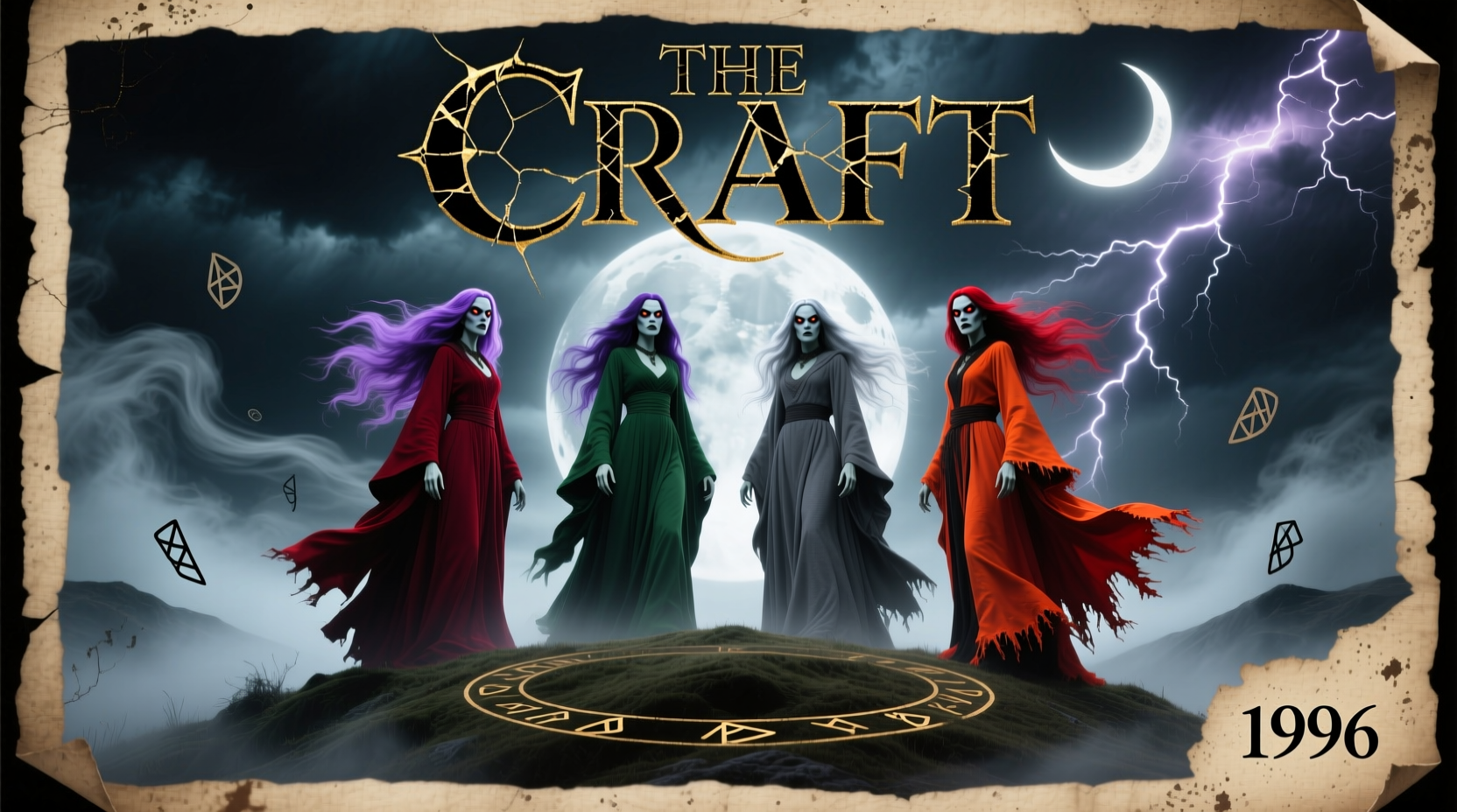 The Craft 1996 movie poster with four witches
