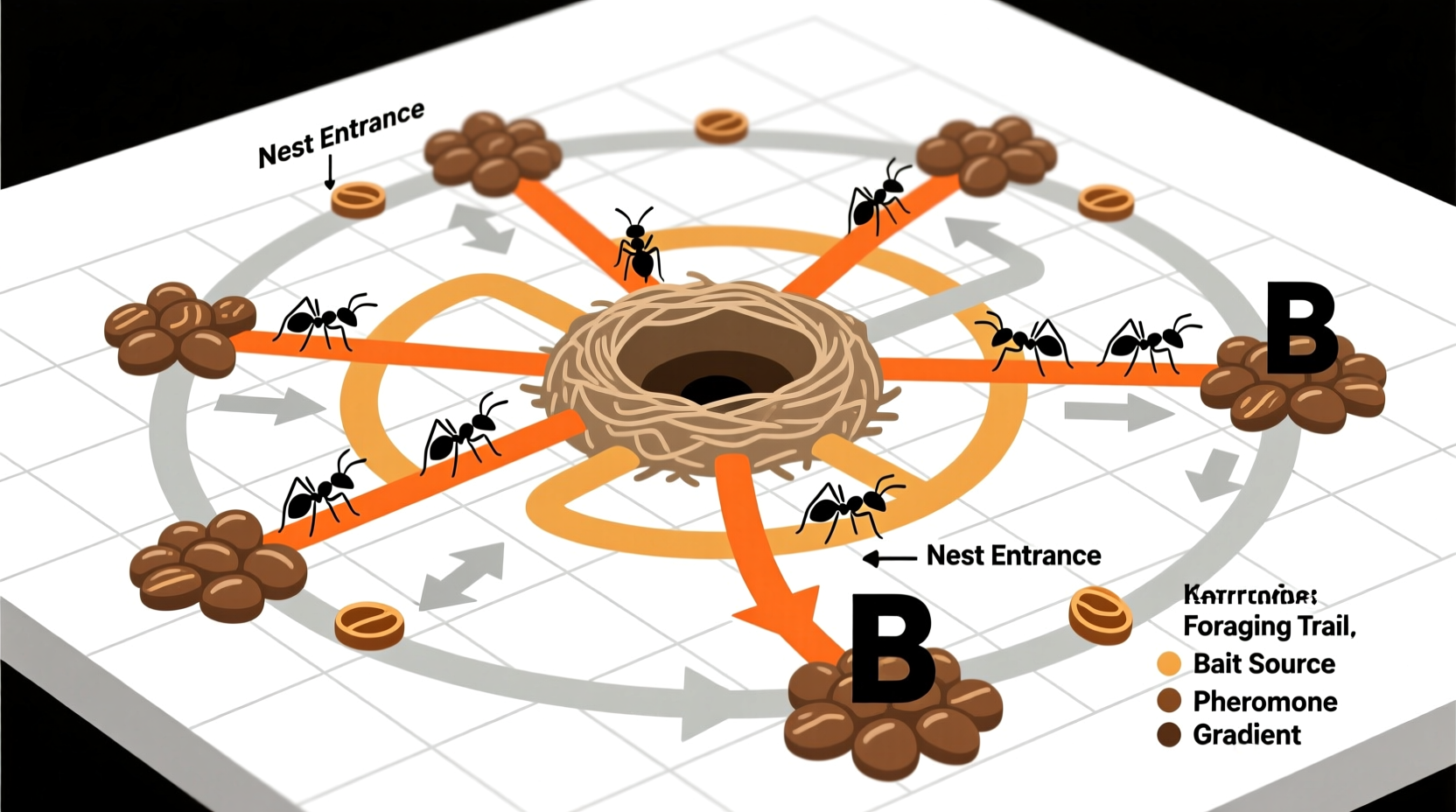 Ant colony diagram showing bait distribution