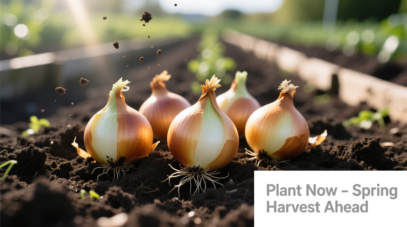 Onion sets ready for planting in garden soil