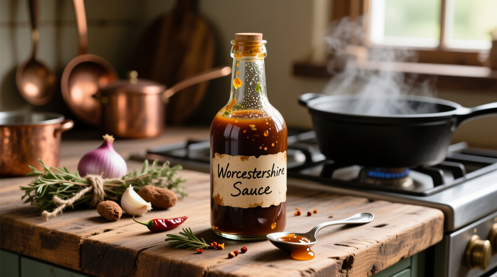 Homemade Worcestershire sauce used in cooking