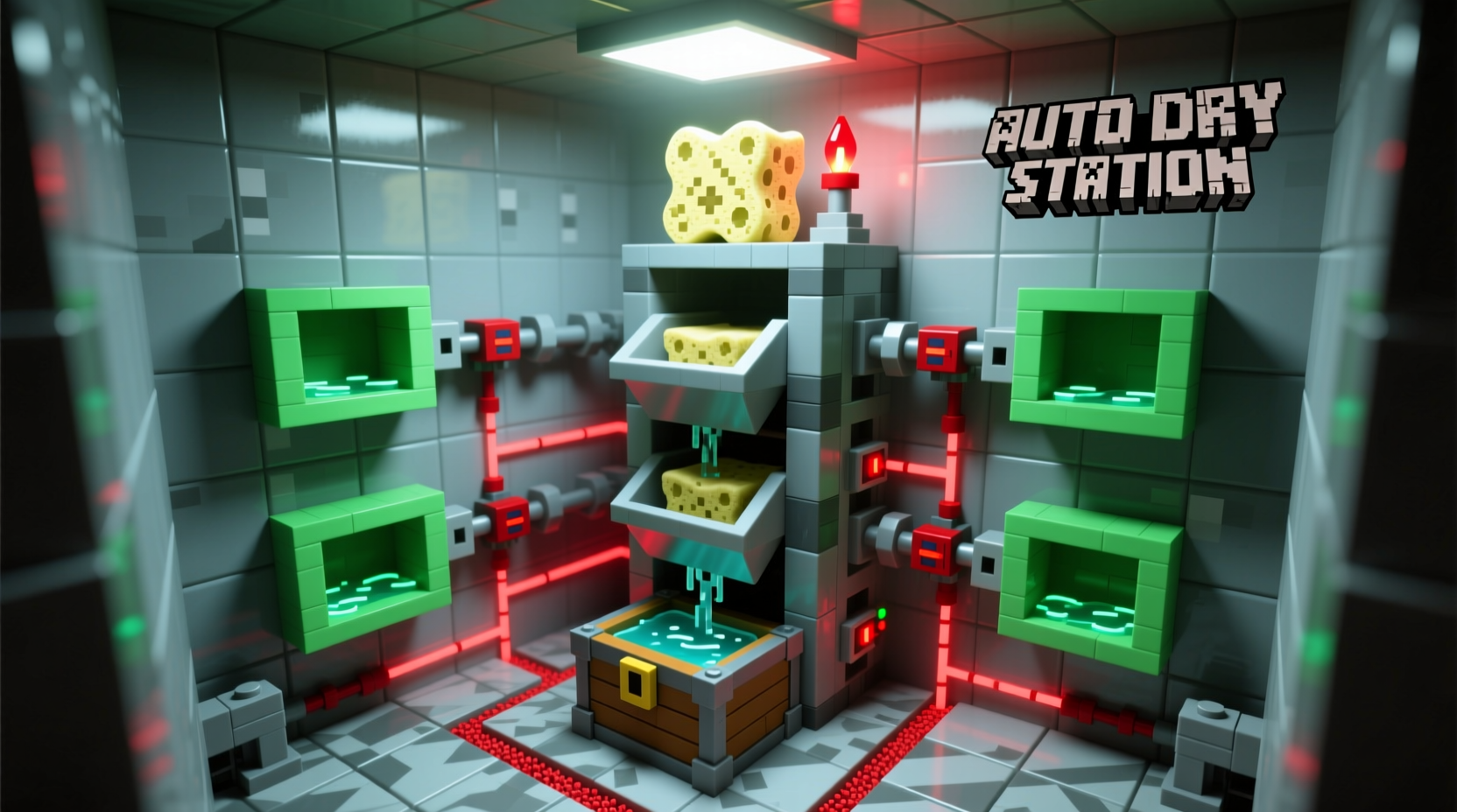 Minecraft automatic sponge drying station with hoppers