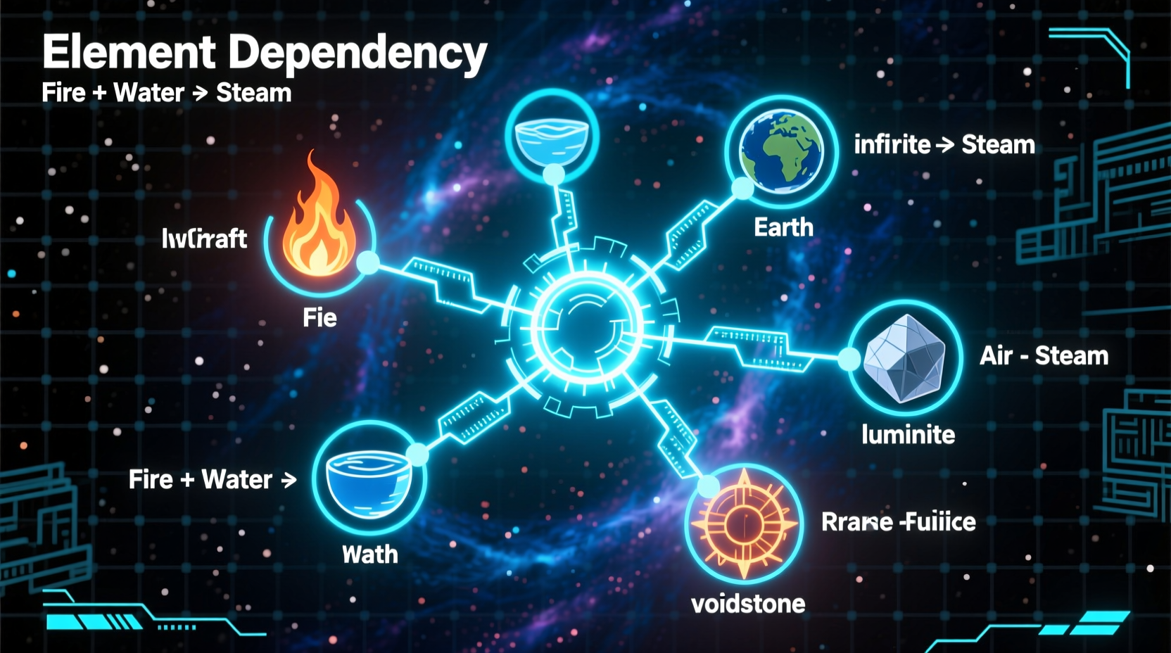 Infinite Craft progression chart showing element dependencies