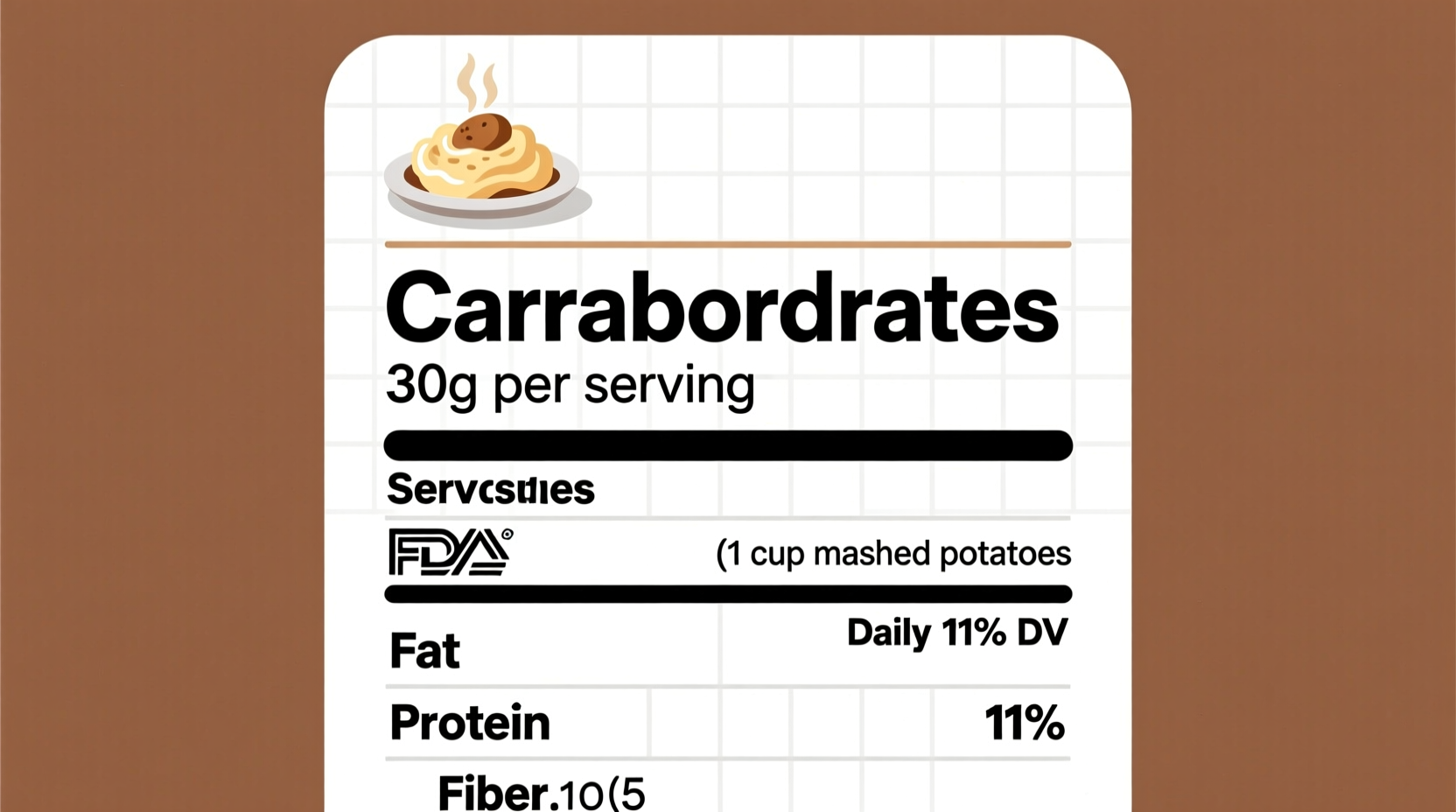 Nutrition facts label showing carbohydrate content in mashed potatoes
