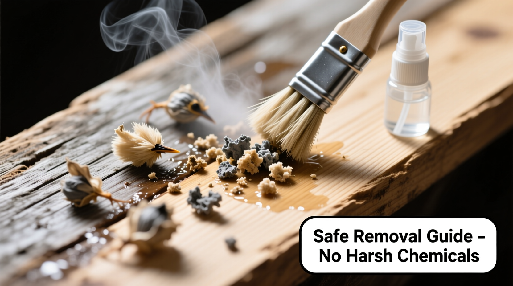 how to remove dryed bird droppings from stained wook