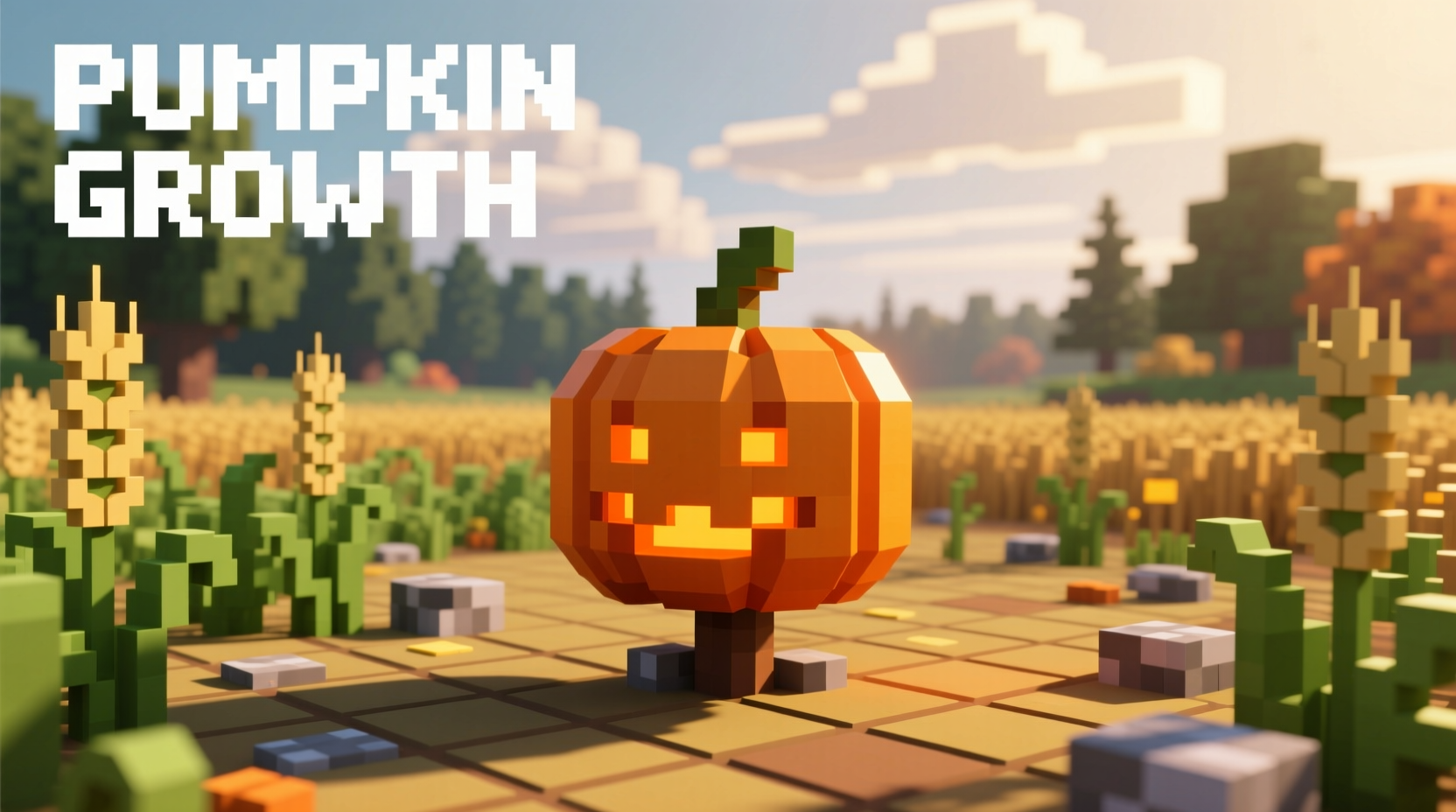 Minecraft pumpkin growing in field