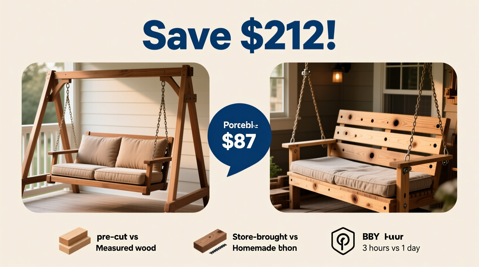 DIY porch swing comparison showing cost differences
