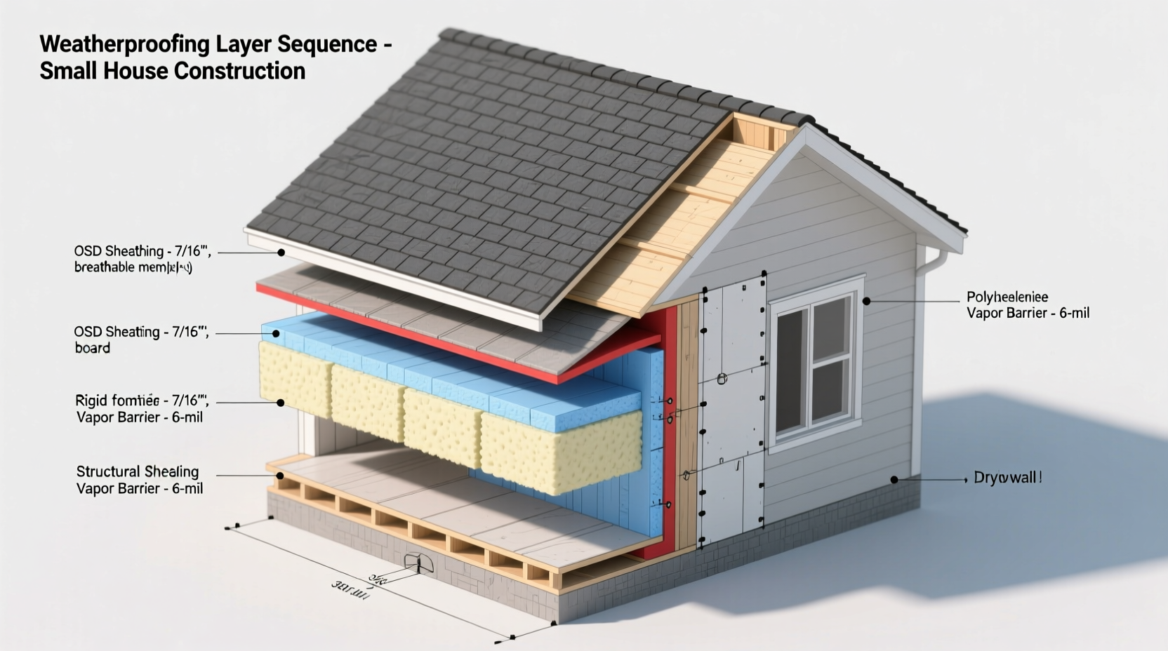 Weatherproofing layers diagram for small house construction
