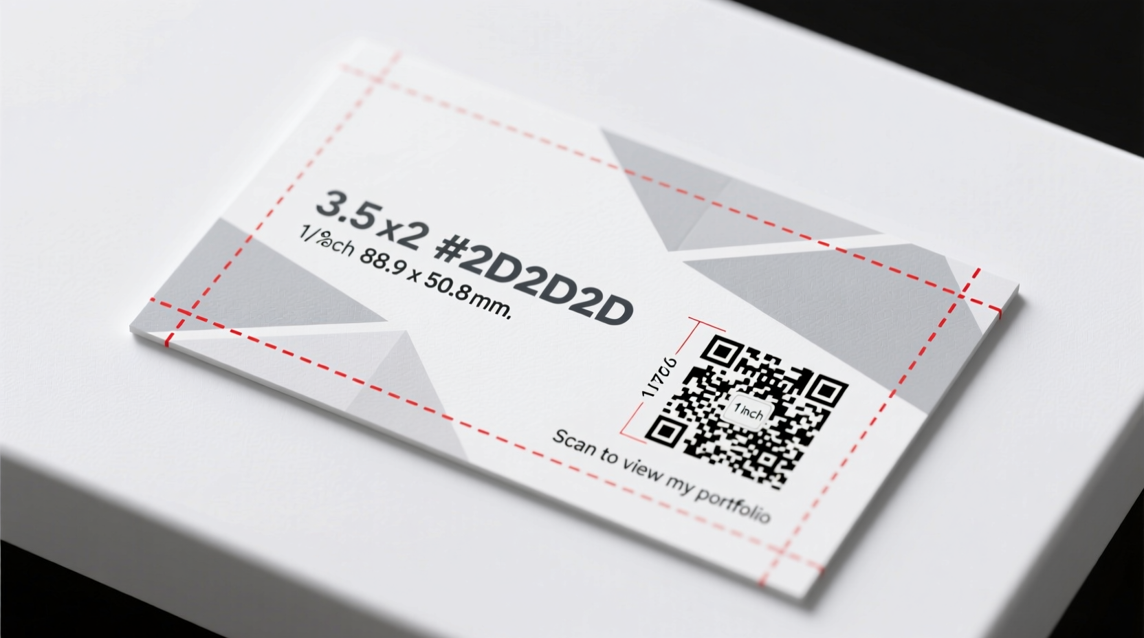 Business card template showing bleed margins and QR code placement