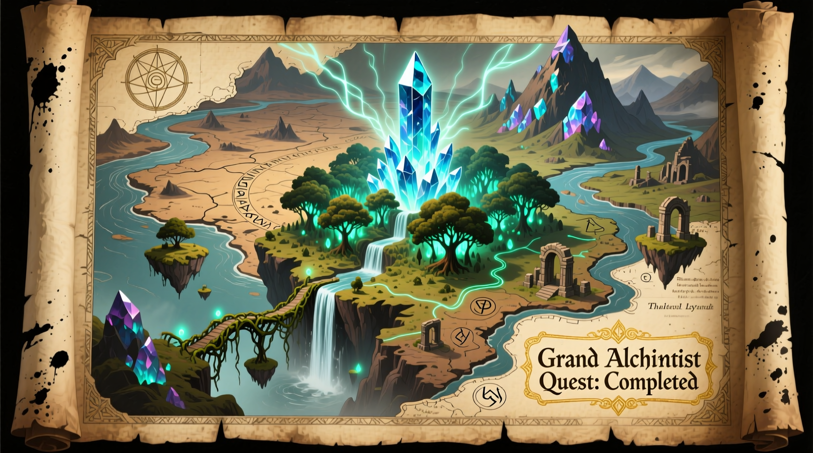 Potion Craft map showing terrain changes after Grand Alchemist quest completion