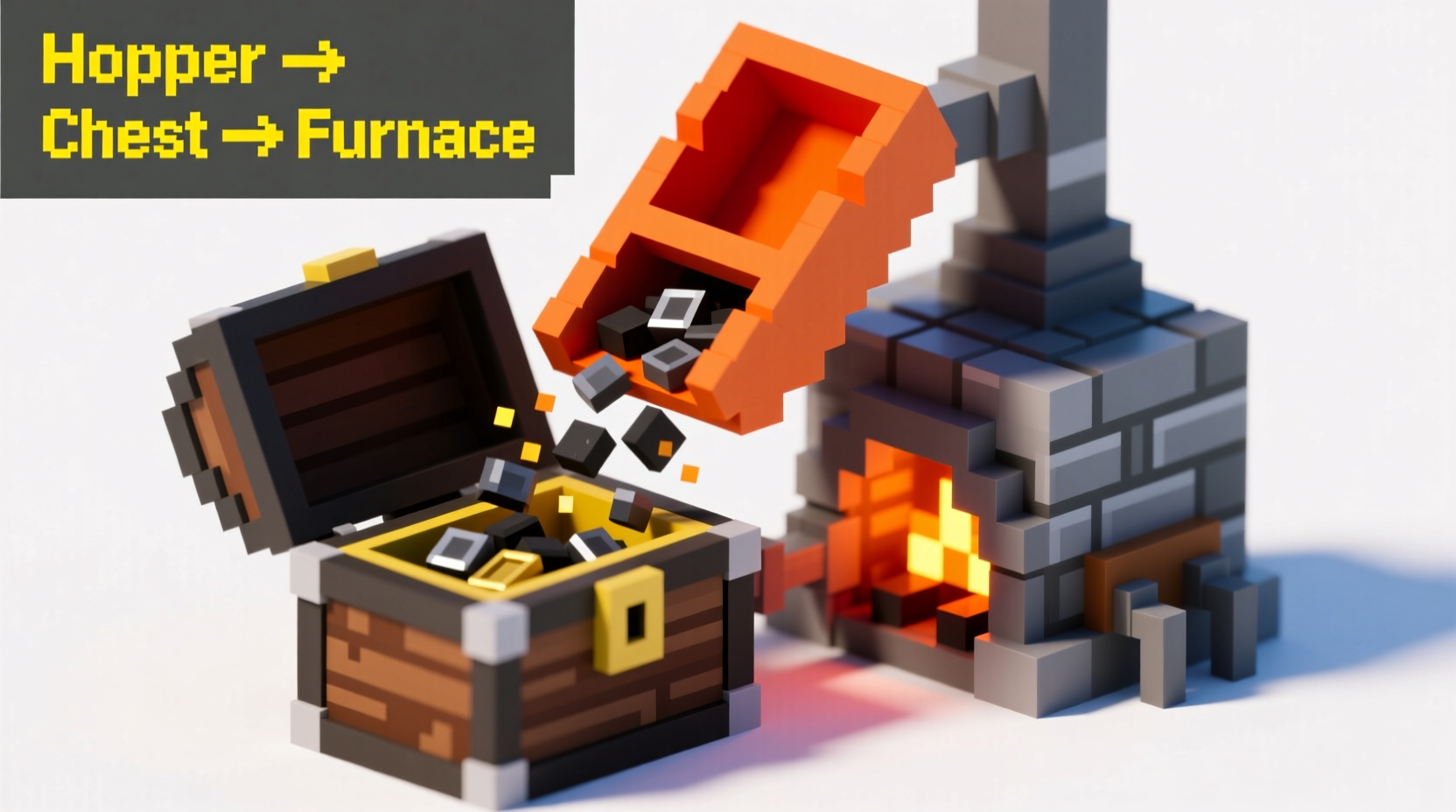 Minecraft hopper connected to chest and furnace