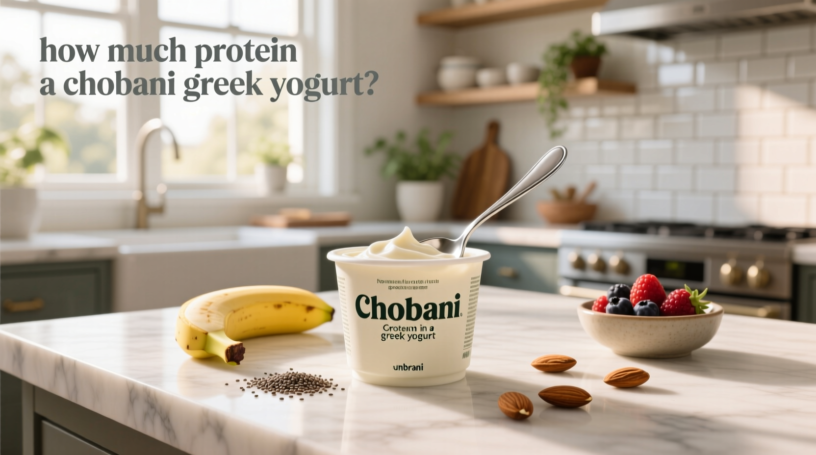 Chobani vanilla Greek yogurt in bowl with berries