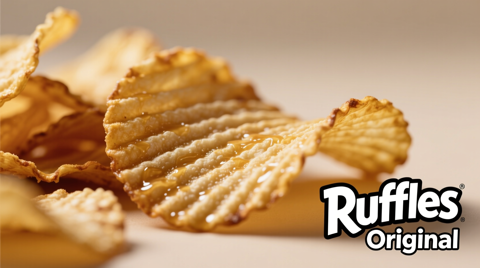 Close-up of Ruffles Original Potato Chips showing distinctive wavy texture
