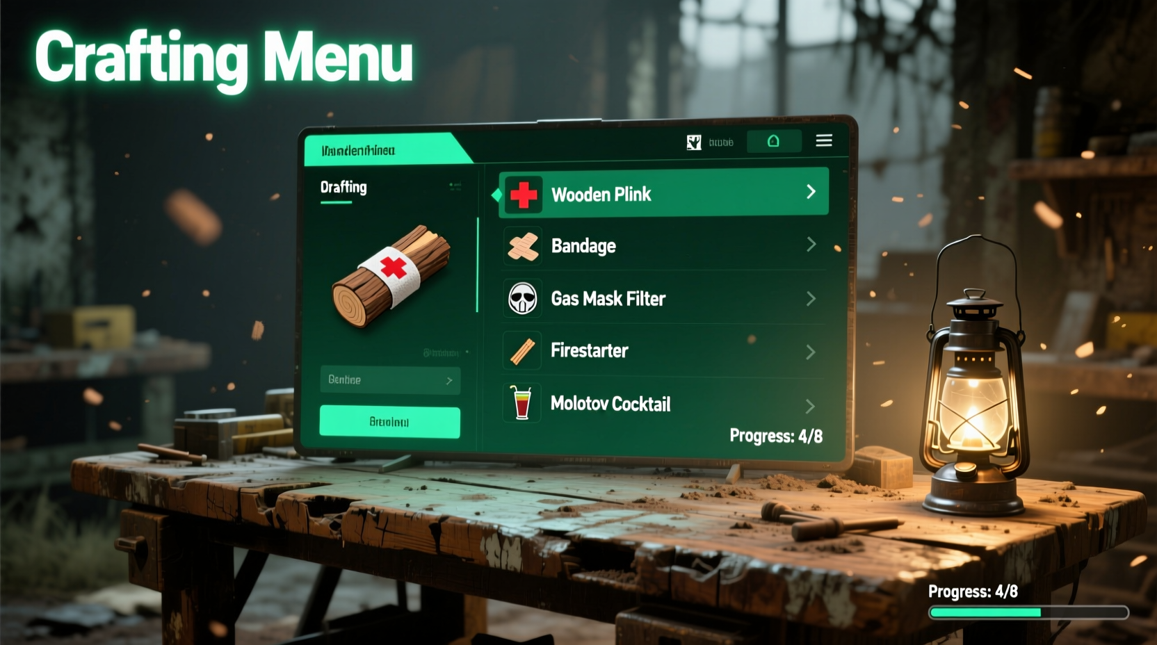 DayZ workbench interface showing crafting menu