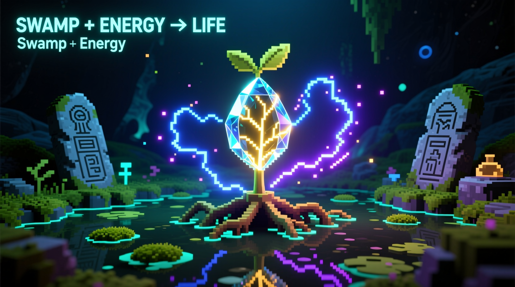 Infinite Craft screen showing Swamp and Energy combining to create Life element