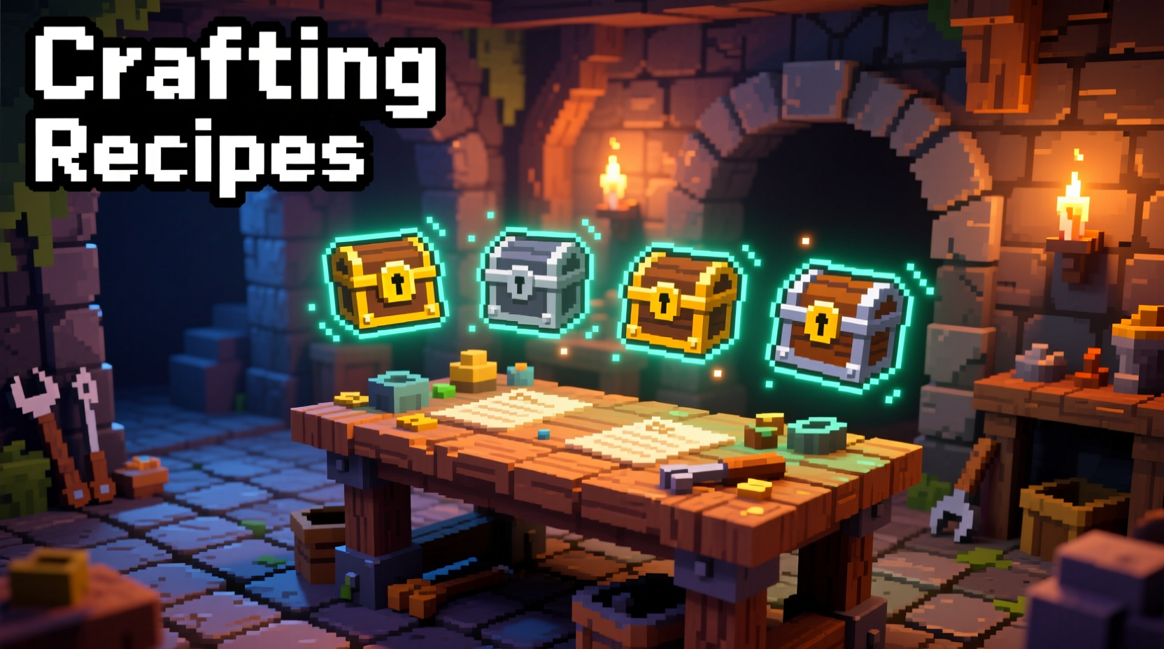 Terraria crafting station showing chest recipes