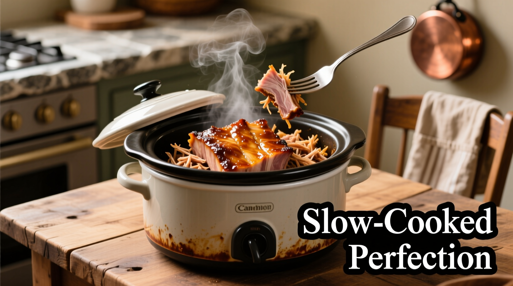 Slow cooker with shredded pork shoulder