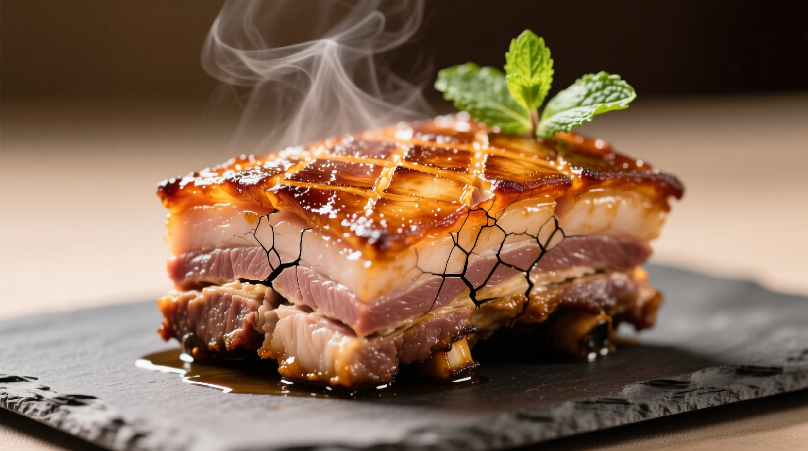 Perfectly cooked pork belly with crispy skin and tender layers