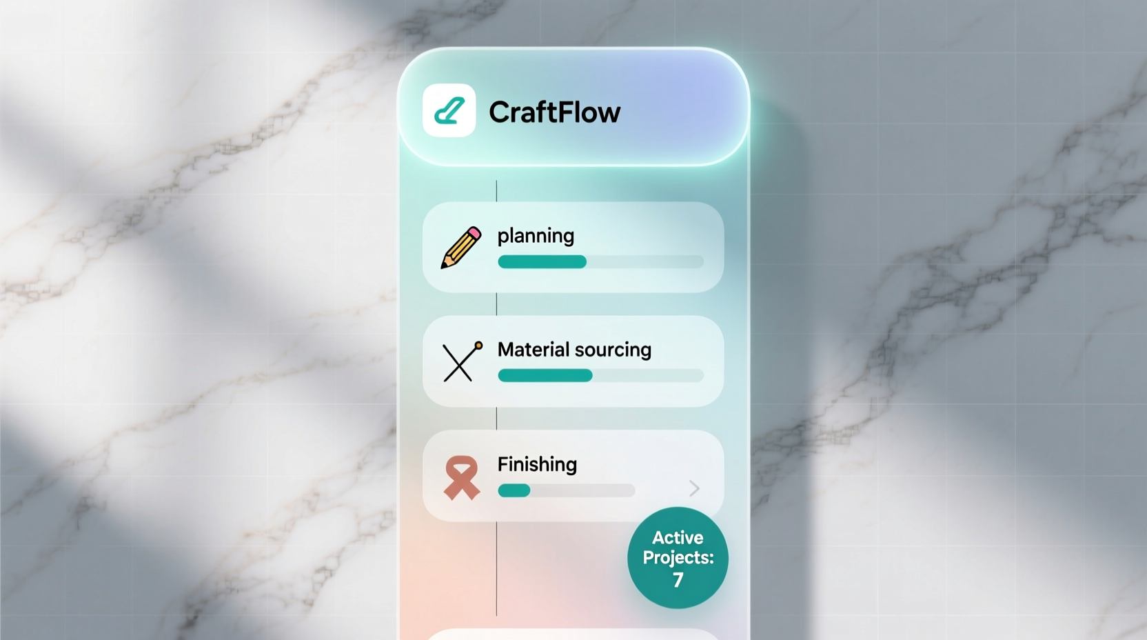 Digital craft companion app interface showing organized project timelines