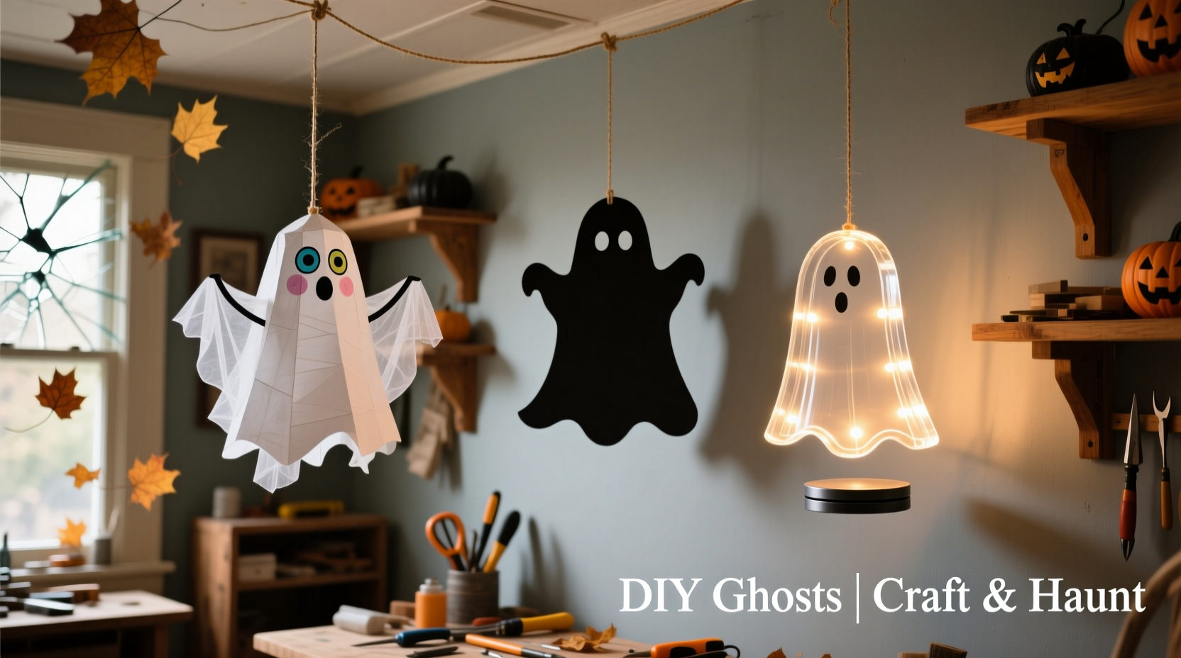Three types of DIY ghost decorations displayed