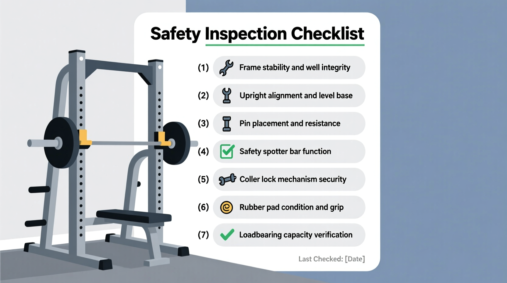 DIY squat rack safety inspection checklist visual