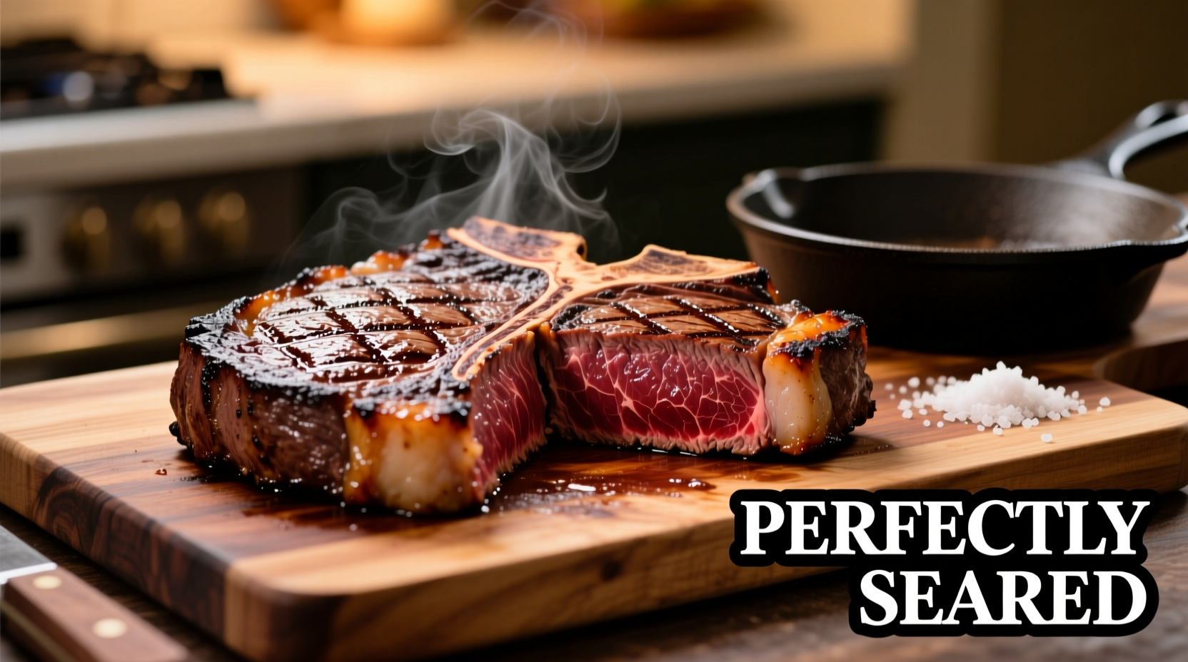 Perfectly seared T-bone steak with crust