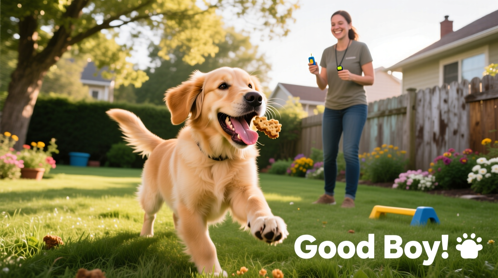 Puppy happily eating homemade treat during training session outdoors