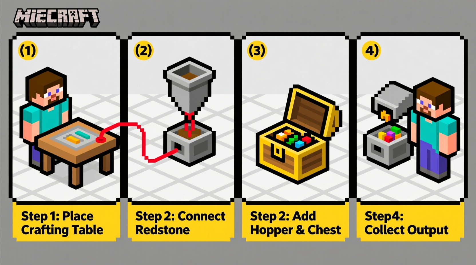 Simple Minecraft automatic crafting system step by step
