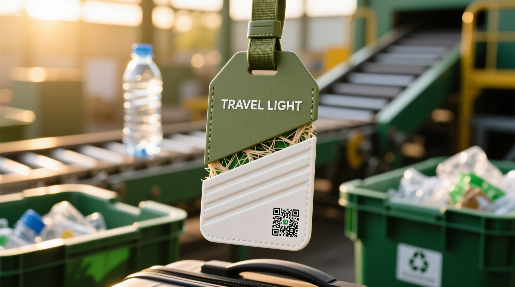 Recycled plastic bottle transformed into durable luggage tag