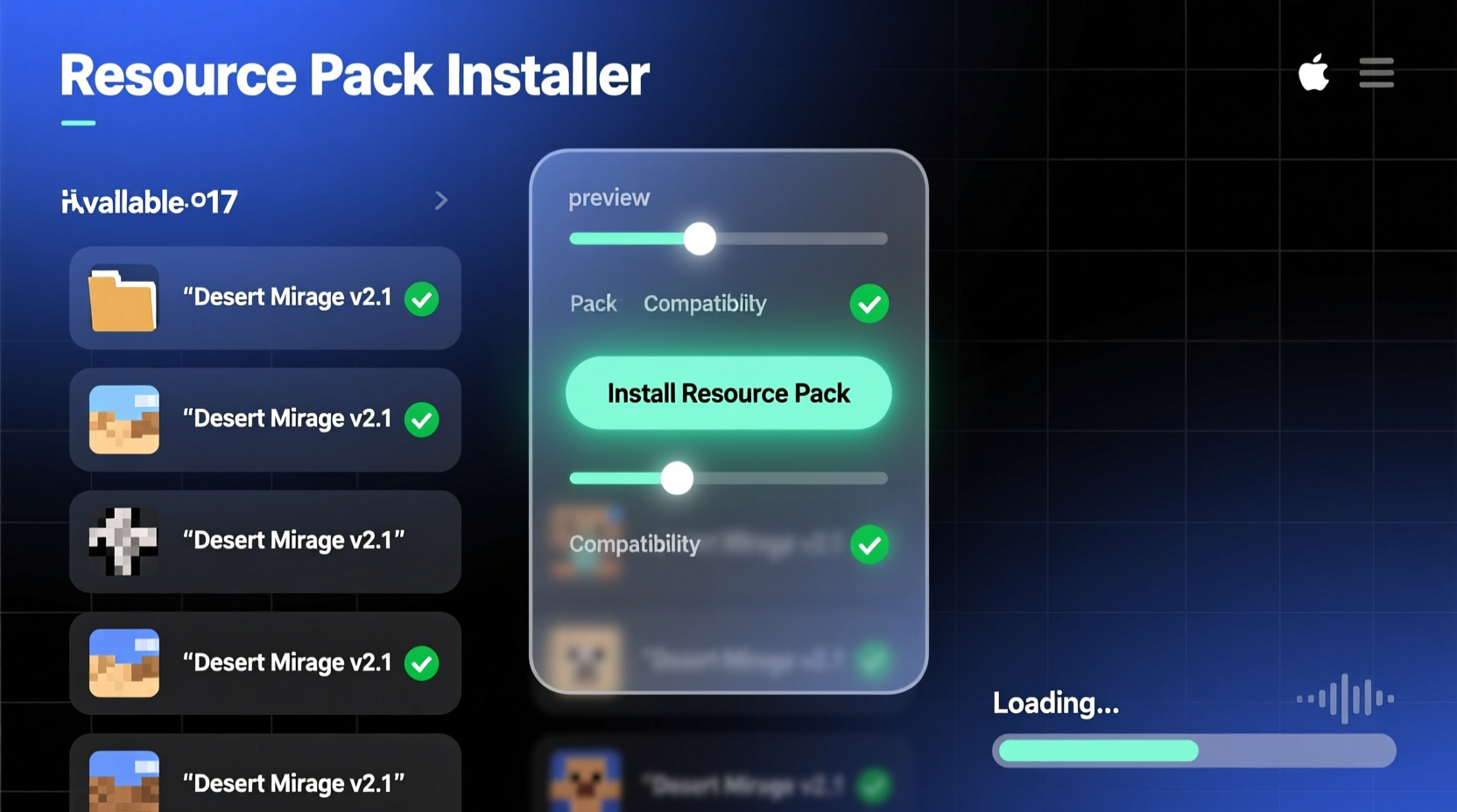 Step-by-step Minecraft resource pack installation interface