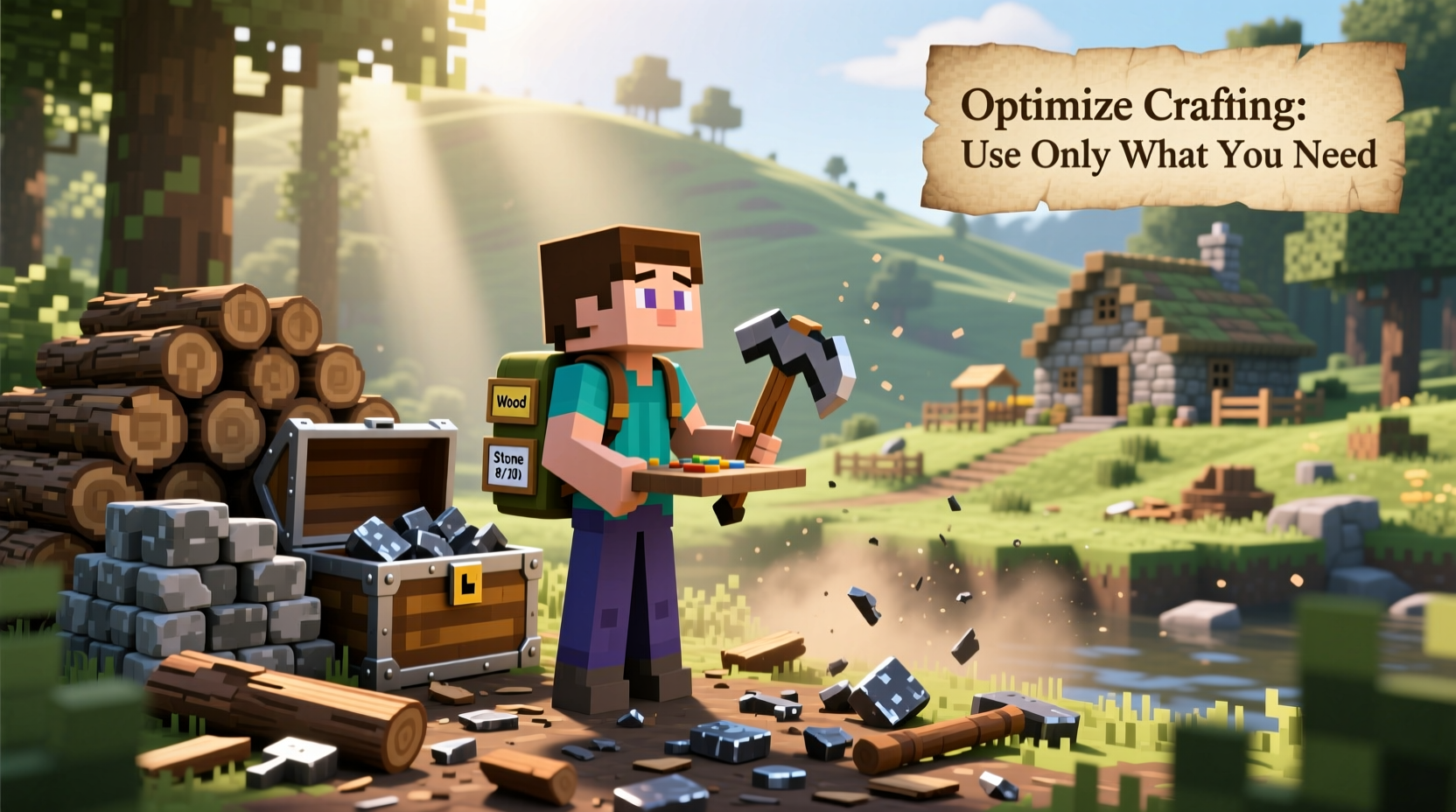 Minecraft player avoiding common crafting mistakes with proper resource management