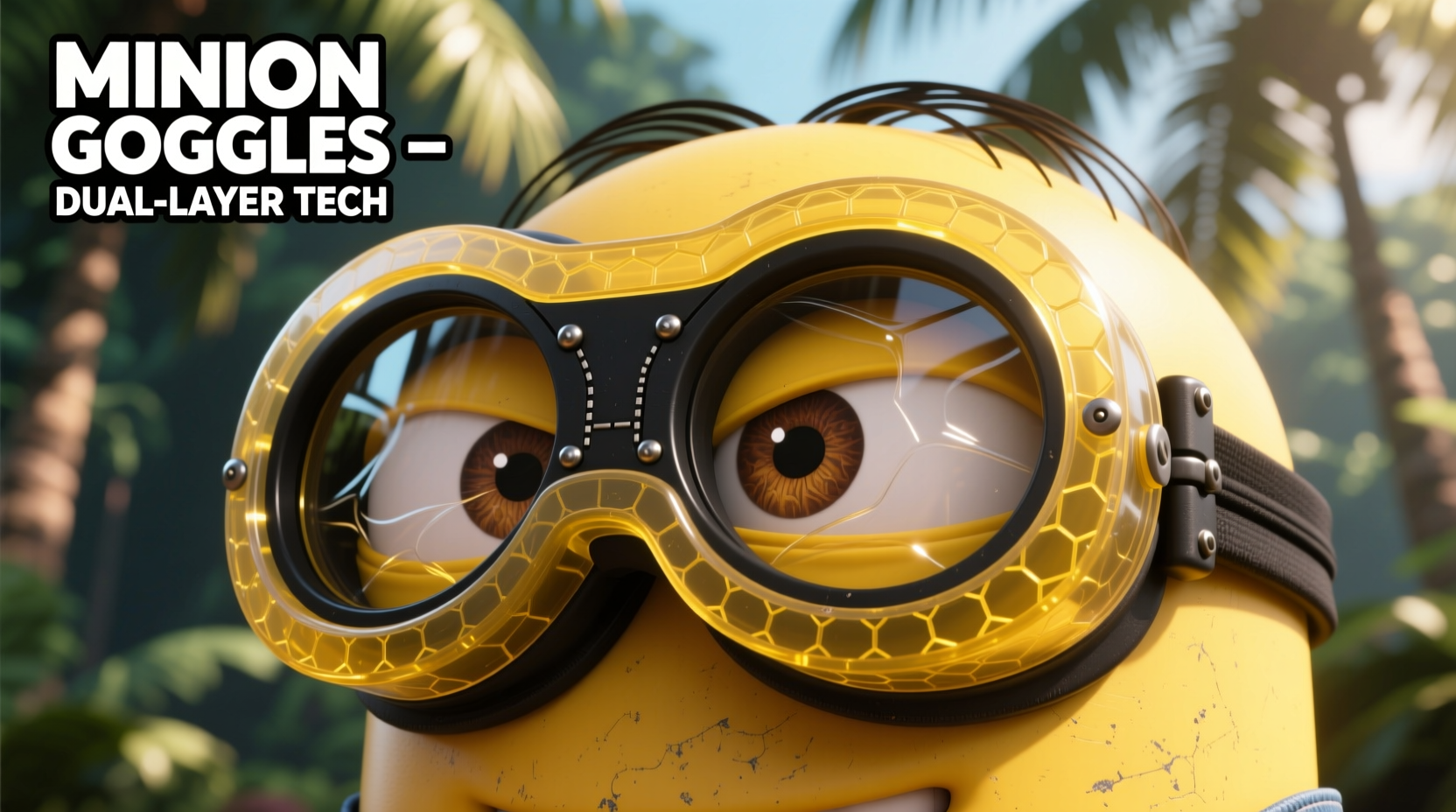 Close-up of Minion goggles showing dual-layer construction