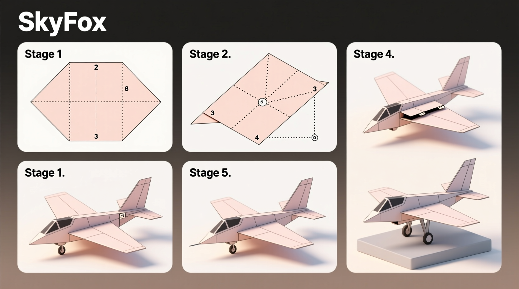 Step-by-step Skyfox paper model assembly stages